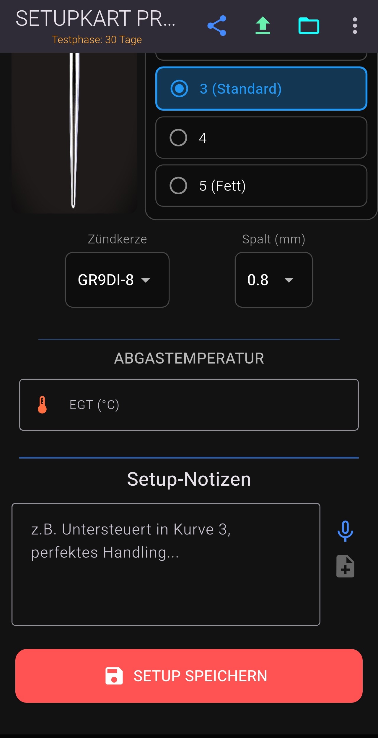 Setup-Notizen & Speichern