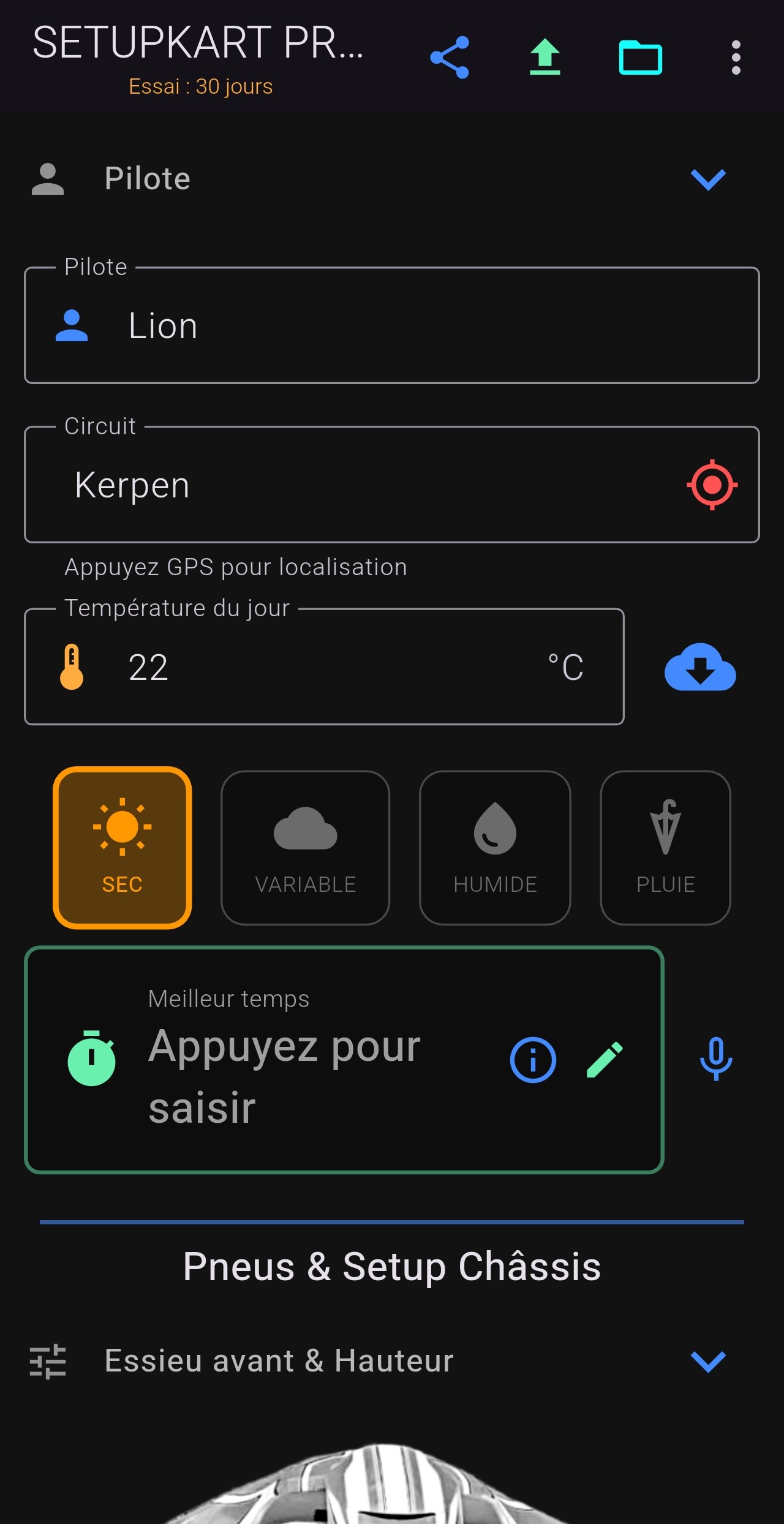 &Eacute;cran principal – Pilote & M&eacute;t&eacute;o