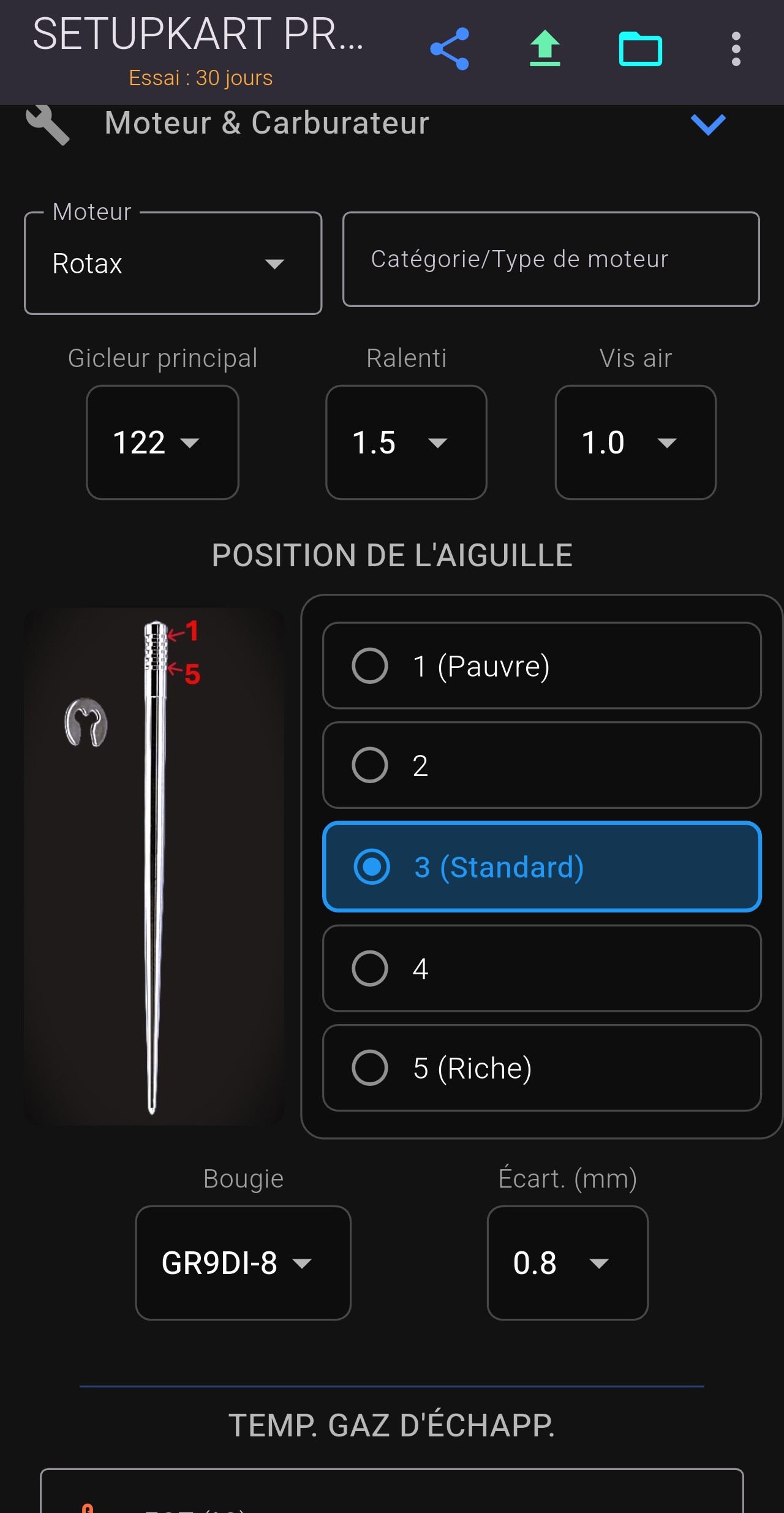 Notes de r&eacute;glage & Sauvegarder