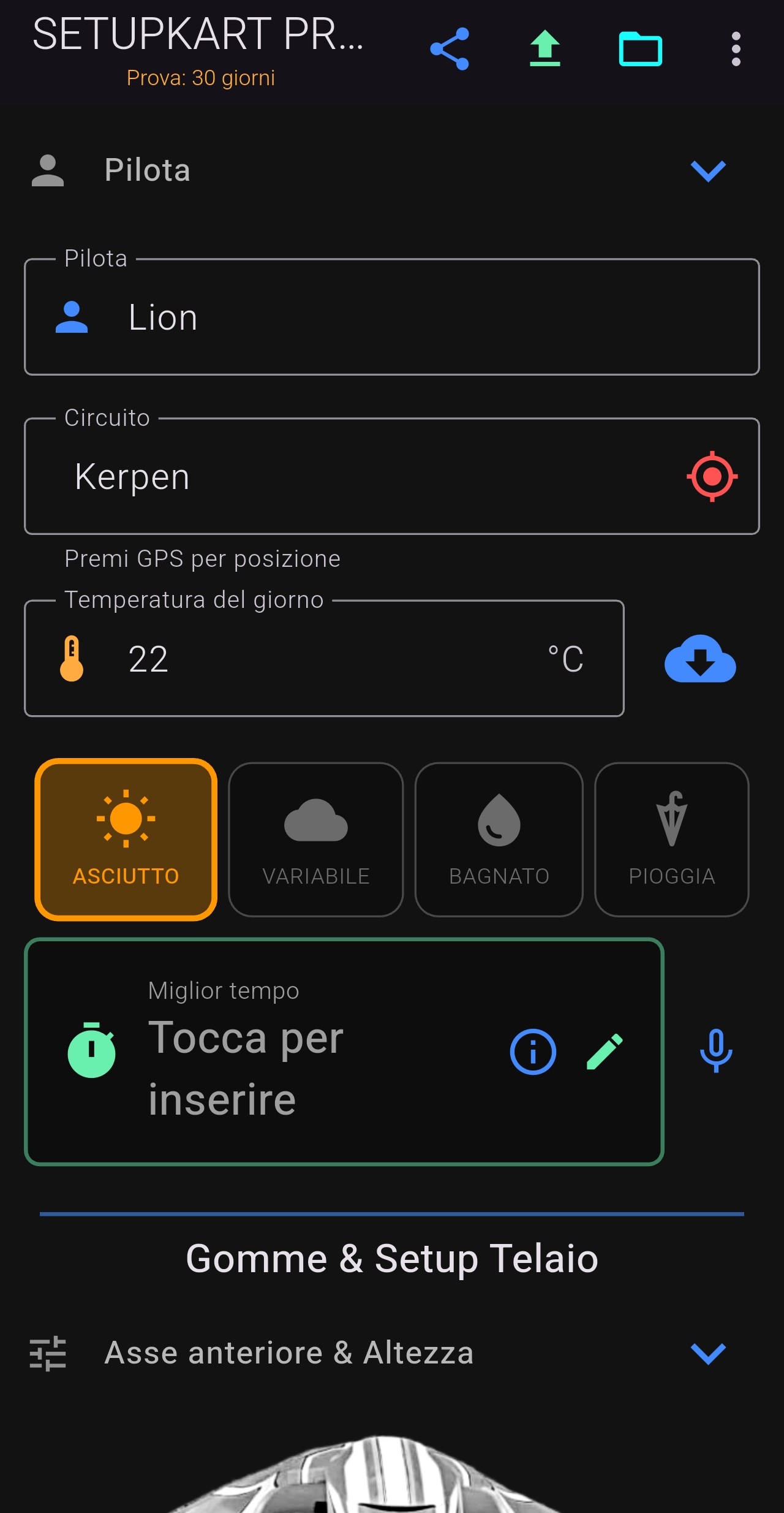 Schermata principale – Pilota & Meteo